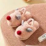 Chaussures d'intérieur antidérapantes en coton pour garçons et filles, pantoufles chaudes molletonnées de cerf de noël de dessin animé pour la maison 10