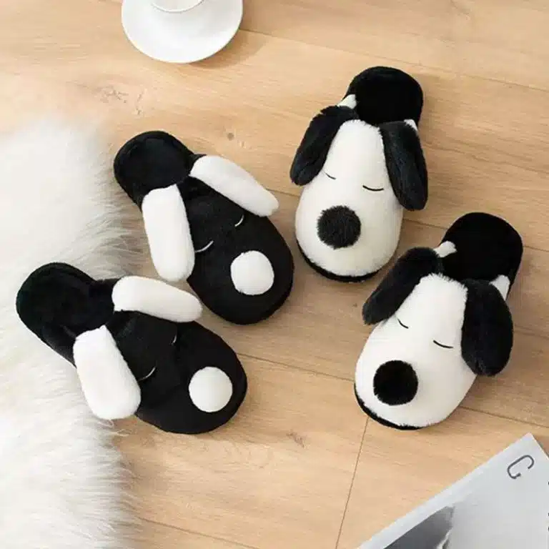 Chaussons Tête De Chien Noir Et Blanc 3