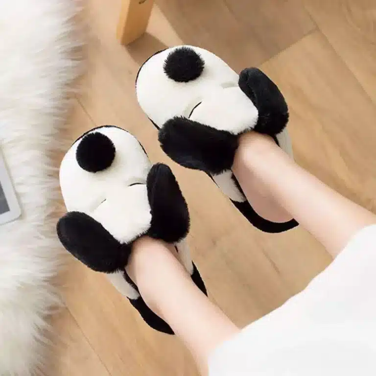 Chaussons Tête De Chien Noir Et Blanc 2