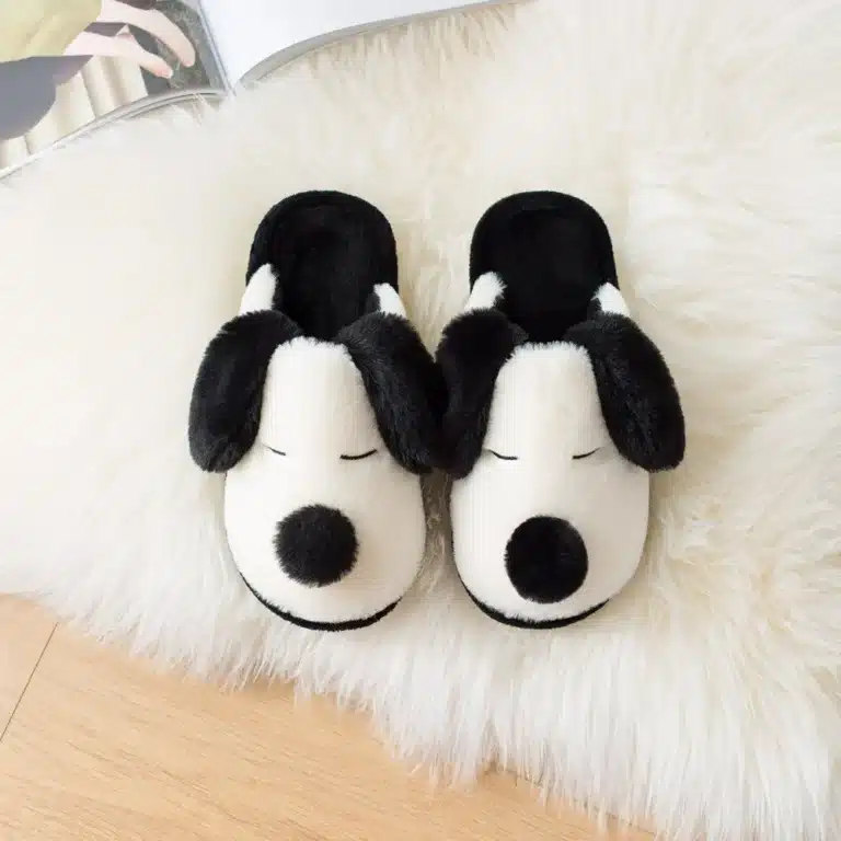 Chaussons Tête De Chien Noir Et Blanc 5