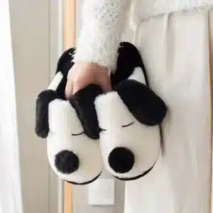 Chaussons Tête De Chien Noir Et Blanc 1