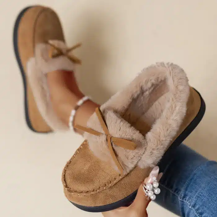 Pantoufles d'hiver en coton chaud pour femmes, fausse fourrure, toboggans épais en peluche pour la maison, chaussures de sol d'intérieur coordonnantes, bottes de neige confortables 2