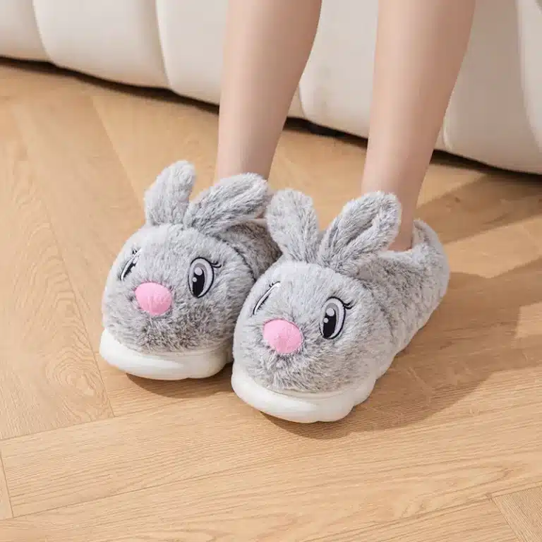 Pantoufles Lapin Kawaii Nez Rose 3