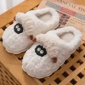 TZLDN femmes hiver chaud dessin animé mouton pantoufles bout fermé antidérapant fourrure maison chaussures femmes intérieur chambre en peluche pantoufles 1