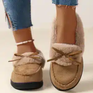 Pantoufles d'hiver en coton chaud pour femmes, fausse fourrure, toboggans épais en peluche pour la maison, chaussures de sol d'intérieur coordonnantes, bottes de neige confortables 1