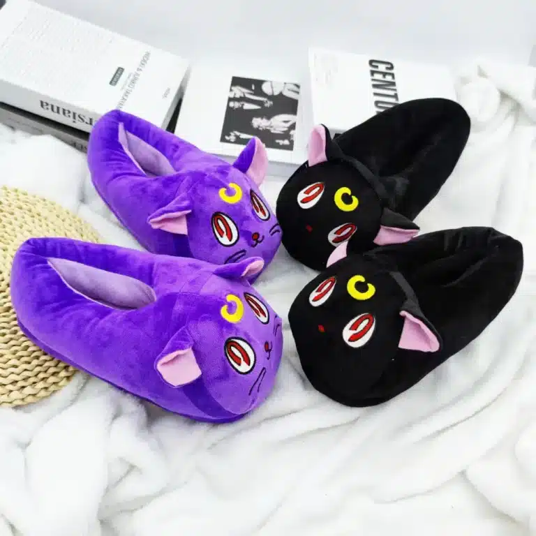 Sailor Moon-Pantoufles plates de chat de dessin animé mignon pour femmes, chaussures à enfiler pour femmes, chaussures chaudes pour femmes, douces et confortables, mode intérieure pour filles, hiver 1