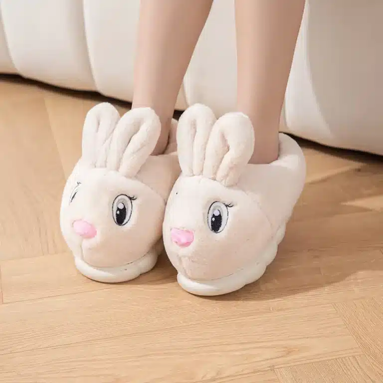 Pantoufles Lapin Kawaii Nez Rose 4