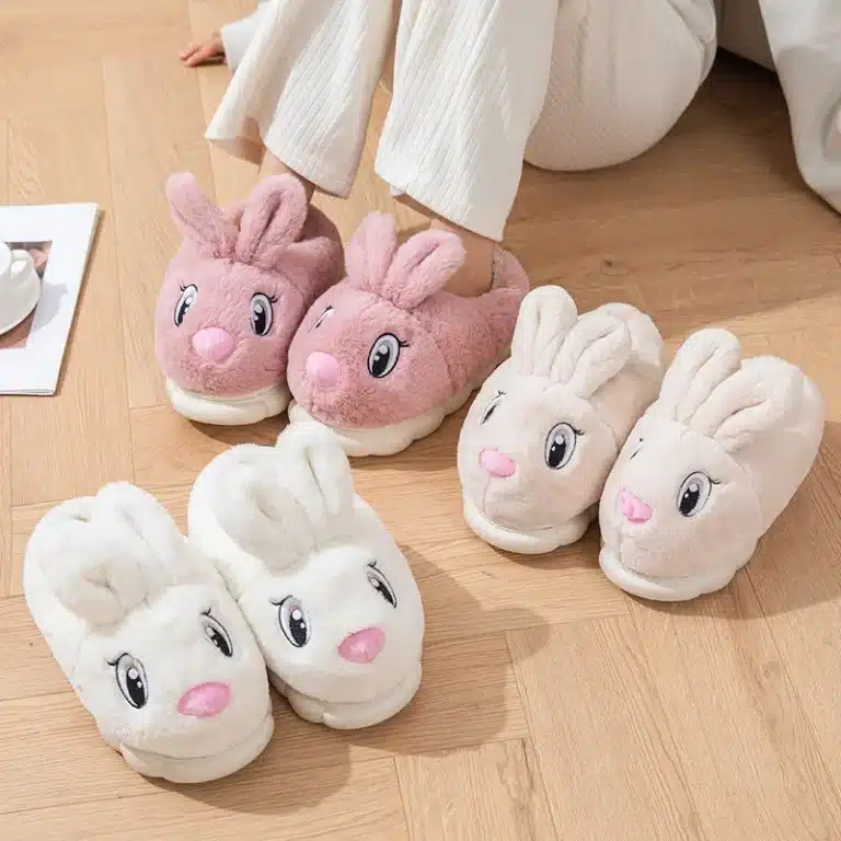 Pantoufles Lapin Kawaii Nez Rose 1