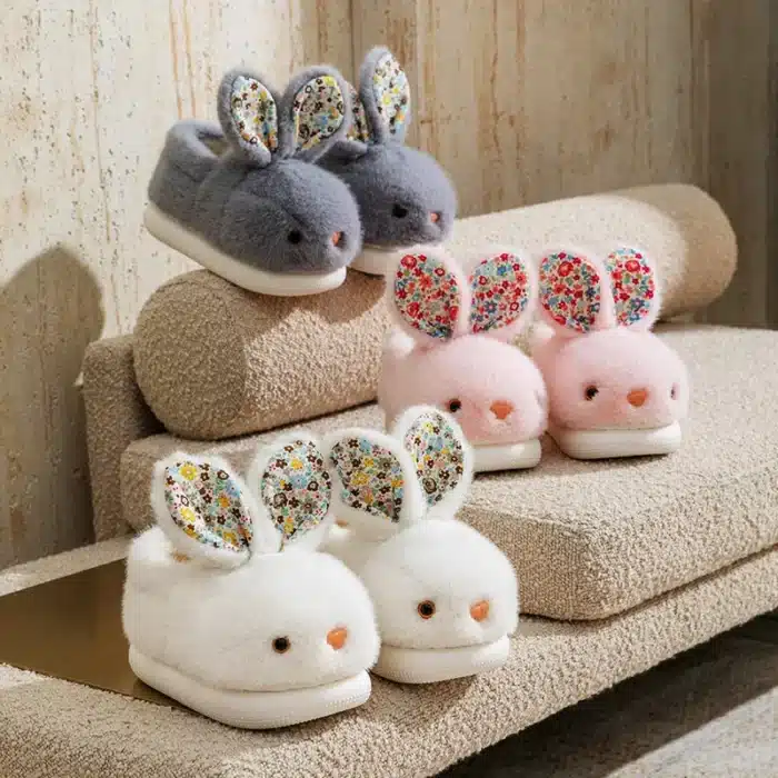 Pantoufles Lapin Gris Enfant 3