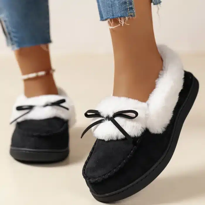 Pantoufles d'hiver en coton chaud pour femmes, fausse fourrure, toboggans épais en peluche pour la maison, chaussures de sol d'intérieur coordonnantes, bottes de neige confortables 4