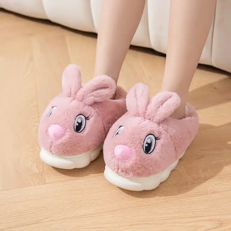 Pantoufles Lapin Kawaii Nez Rose 5