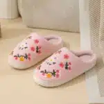 Pantoufle Rose A Fleurs 1