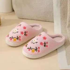 Pantoufle Rose A Fleurs 1