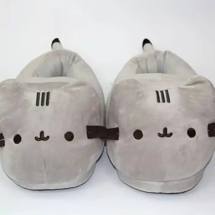 Chausson Chat Gris Kawaii Fermé 2