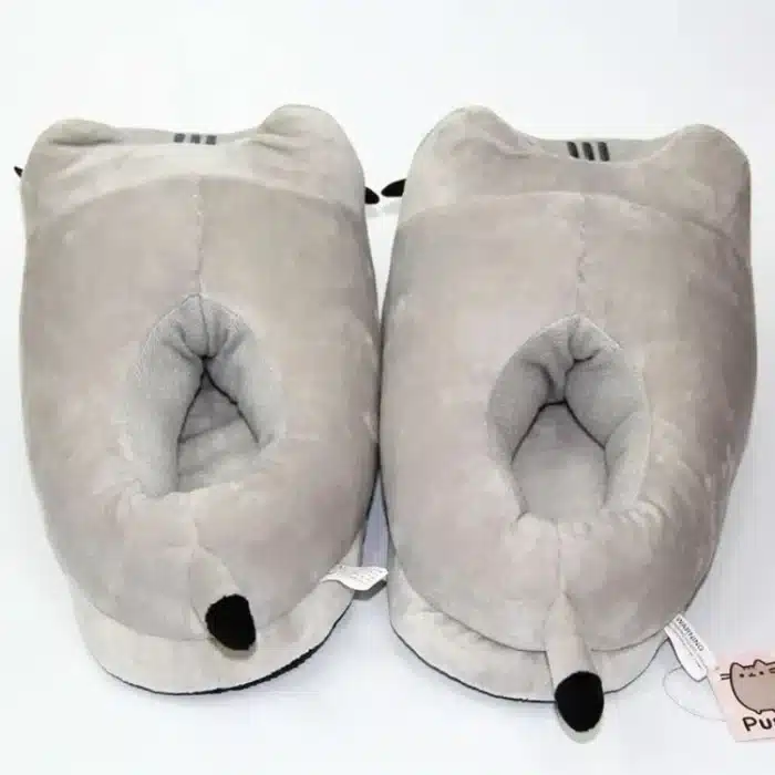 Chausson Chat Gris Kawaii Fermé 4