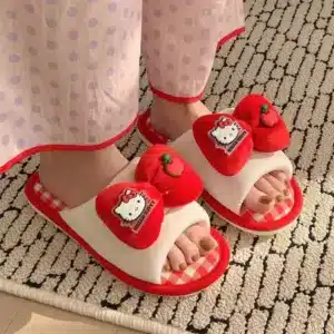Pantoufles Eté Hello Kitty Avec Gros Noeud Rouge 1