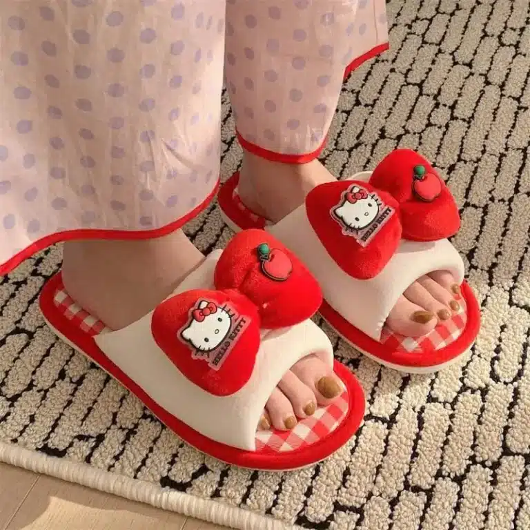 Pantoufles Eté Hello Kitty Avec Gros Noeud Rouge 1