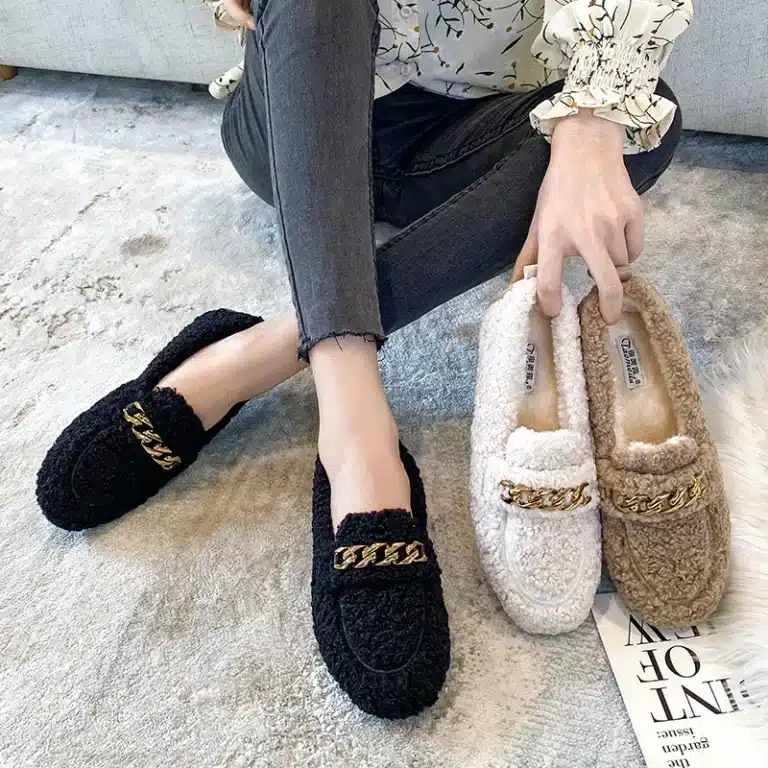 Pantoufles Mocassins Hiver Femme Avec Chaine 3