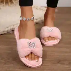 Claquettes Fourrées Papillons Brillants 1