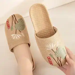 Pantoufles Femme Lin Style Japonais Fleurs 1