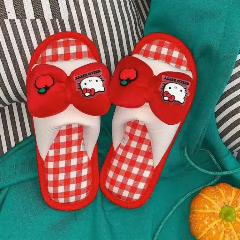 Pantoufles Eté Hello Kitty Avec Gros Noeud Rouge 2