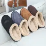 Chaussons pour hommes maison hiver intérieur en peluche chaussures chaudes fond épais en peluche imperméable en cuir maison pantoufles homme daim coton chaussures 2