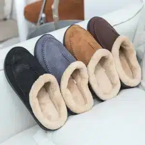 Chaussons pour hommes maison hiver intérieur en peluche chaussures chaudes fond épais en peluche imperméable en cuir maison pantoufles homme daim coton chaussures 2