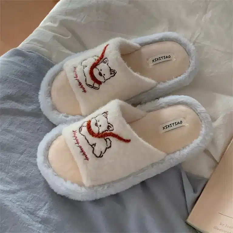 Pantoufles Femme Fourrées Antidérapantes Chien 2