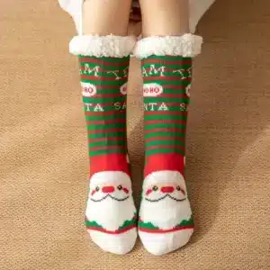 Chaussons Chaussettes Père Noël A Rayures 1