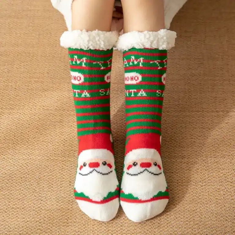 Chaussons Chaussettes Père Noël A Rayures 1
