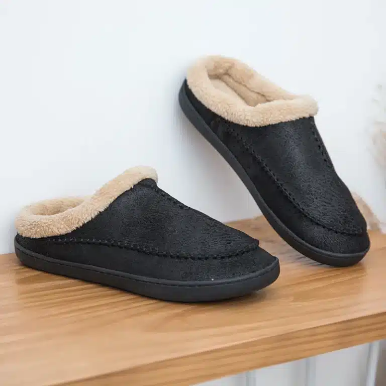 Chaussons pour hommes maison hiver intérieur en peluche chaussures chaudes fond épais en peluche imperméable en cuir maison pantoufles homme daim coton chaussures 3