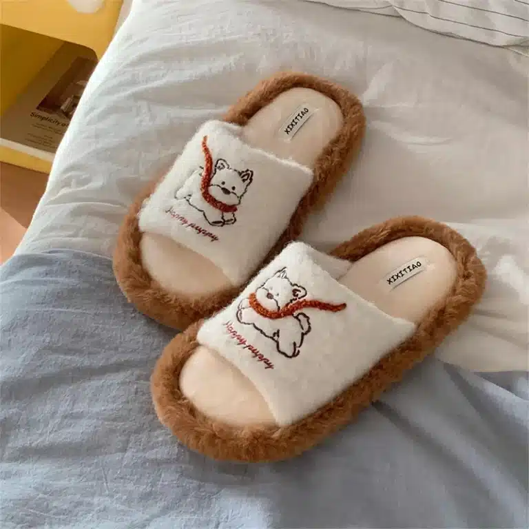 Pantoufles Femme Fourrées Antidérapantes Chien 3