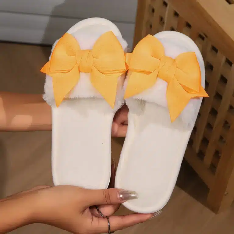 Chaussons Claquettes Fourrure Gros Noeud 4