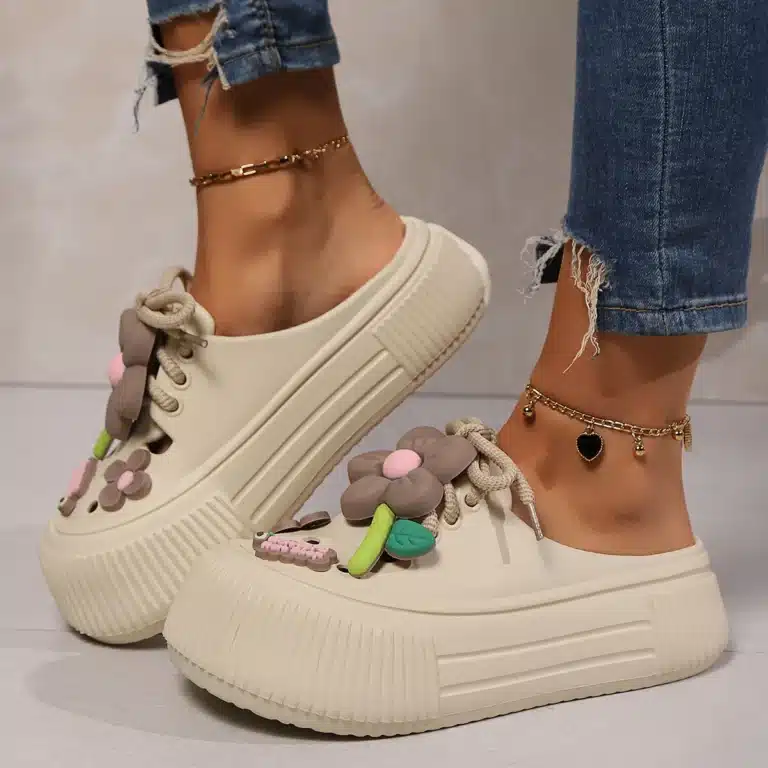 Pantoufles Été Plateformes Avec Fleurs 5