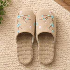 Pantoufles Femme Lin Style Chinois Fleurs