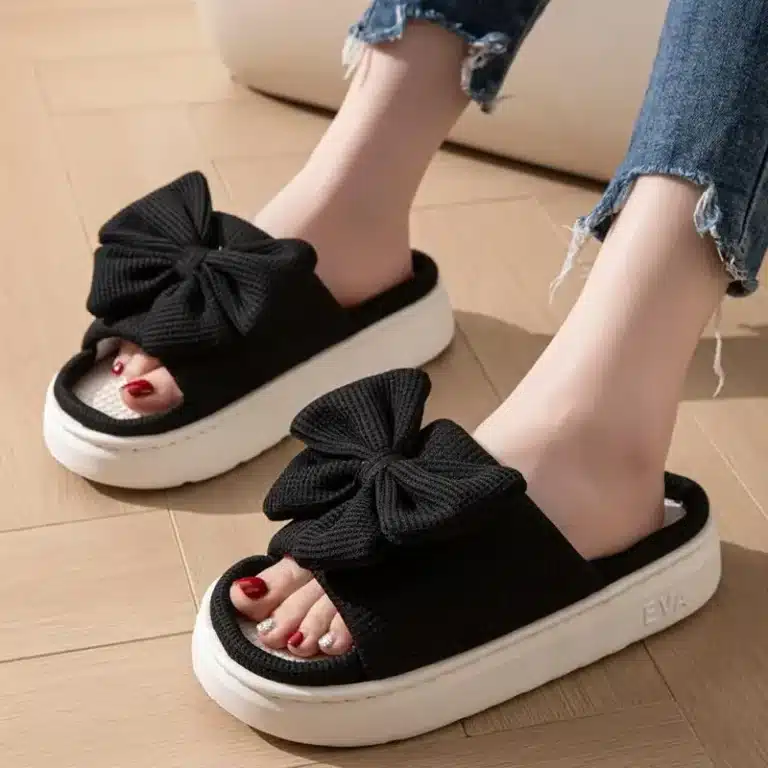 Claquettes Plateformes Gros Noeud En Lin 4