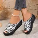 Claquettes Mules Compensées Léopard Femme 5