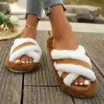 Pantoufles Coton Brides Croisées Fourrées 3