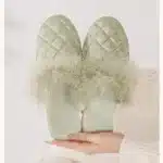 Pantoufles d'intérieur de Style chinois pour femmes, haut de gamme, plumes de dinde décorées, Satin brillant, silencieux, pantoufles chaudes pour la maison, nouvelle collection 3