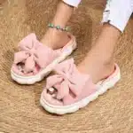 Claquettes Femmes Gros Noeud Rose 3