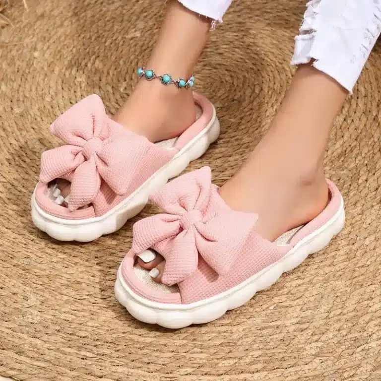 Claquettes Femmes Gros Noeud Rose 3