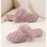 Pantoufles d'intérieur de Style chinois pour femmes, haut de gamme, plumes de dinde décorées, Satin brillant, silencieux, pantoufles chaudes pour la maison, nouvelle collection 7