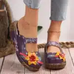 Mules à plateforme florale de style tribal pour femmes, sabots à talons compensés à imprimé floral, chaussures à bout fermé 8
