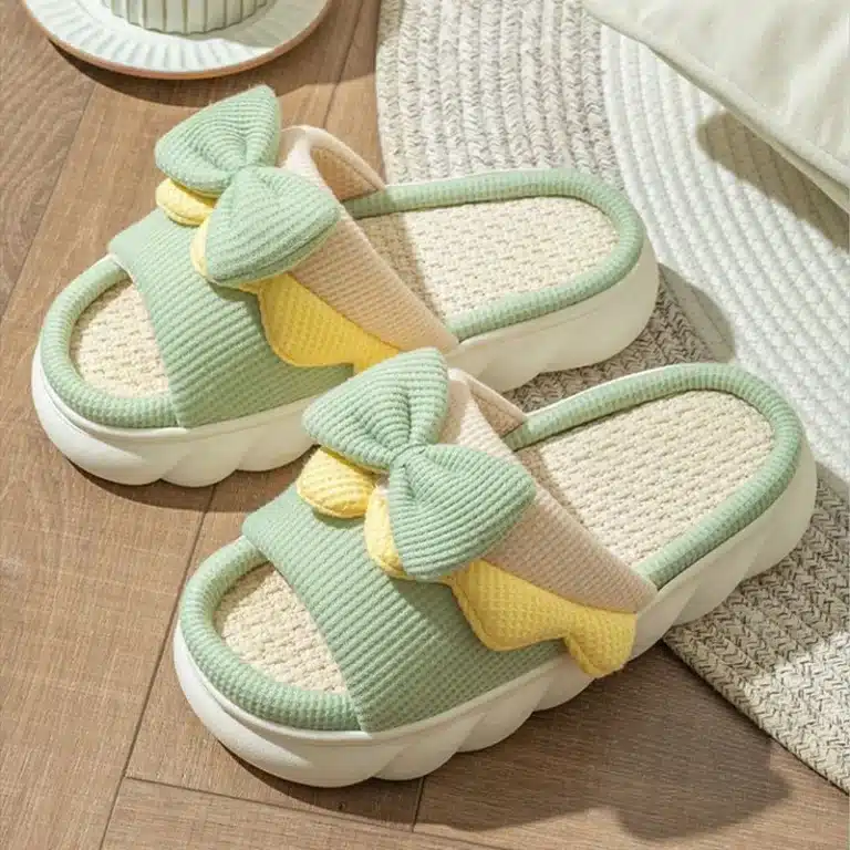 Pantoufles Lin Noeud Papillon Coloré 1