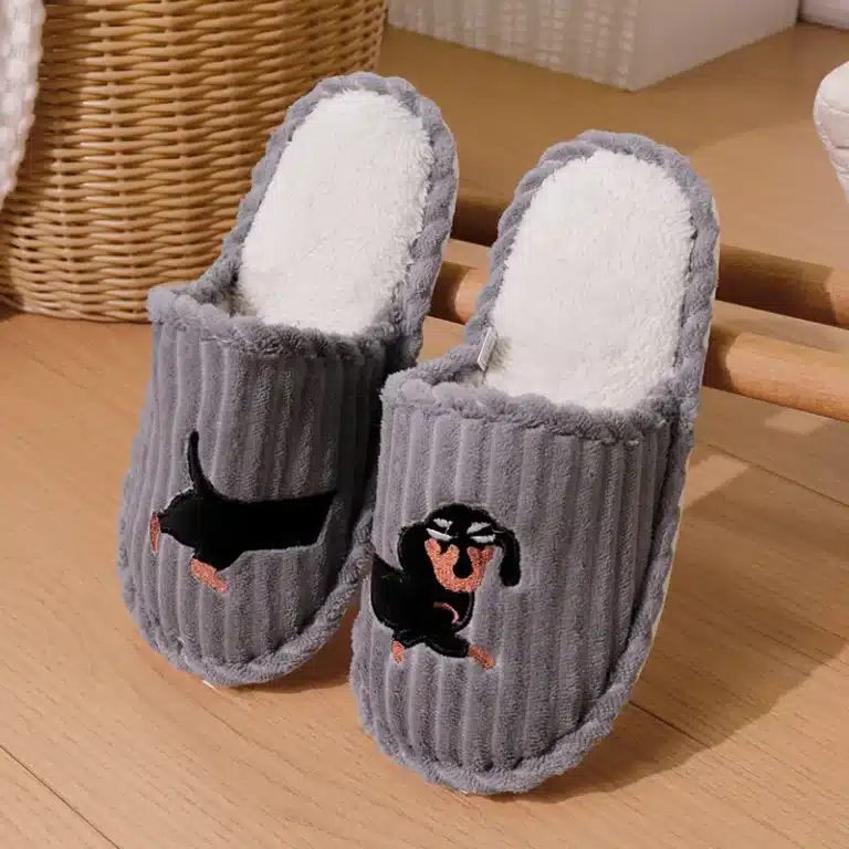 Pantoufles Motif Teckel Noir 10