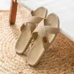 Claquettes Paille Brides Croisées Mixtes 1