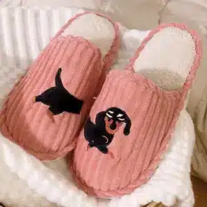 Pantoufles Motif Teckel Noir 1