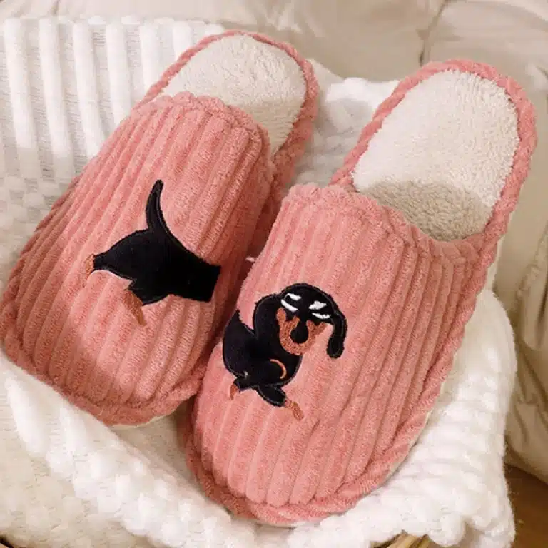 Pantoufles Motif Teckel Noir 1