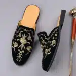 Chaussons Mules Noir Et Doré 6