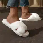 Chaussons Ouverts Fourrés Moelleux Femme 3